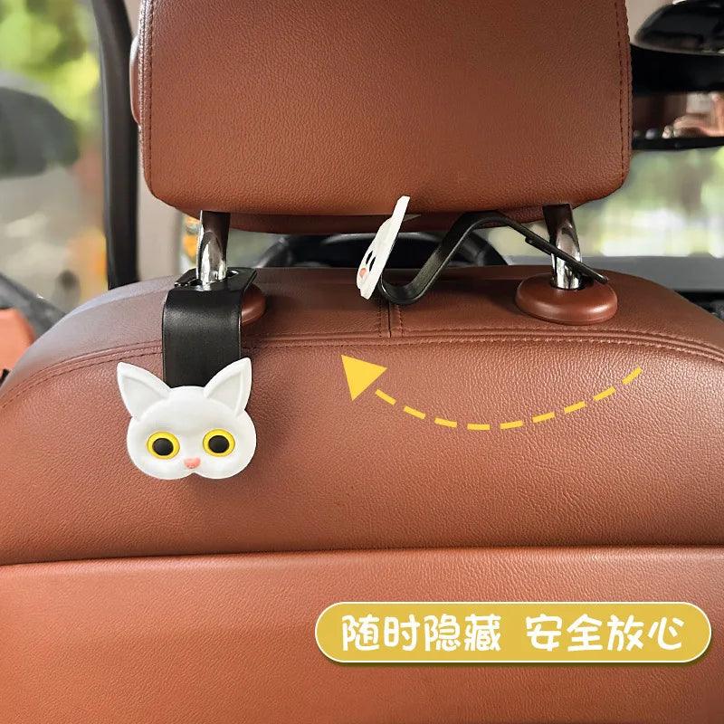 3D Cartoon Cat Car Headrest Hooks 2Pack Storage Organizer Rack