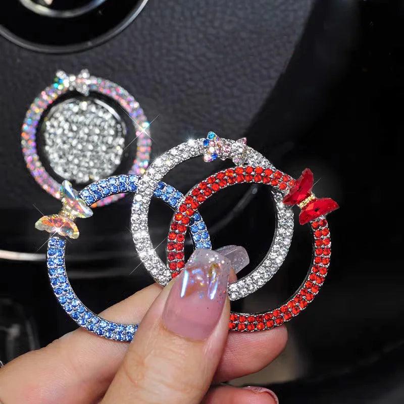 2pcs Rhinestone Car Start Button Covers Diamond Butterfly Stickers