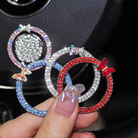 2pcs Rhinestone Car Start Button Covers Diamond Butterfly Stickers