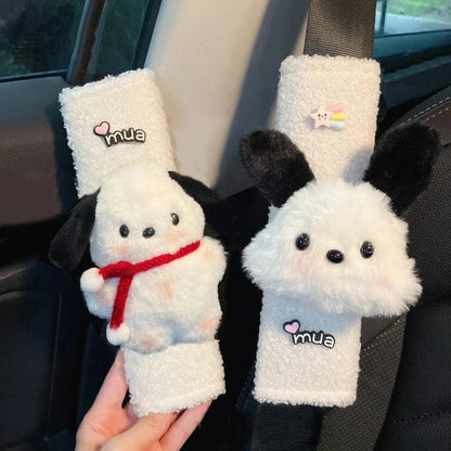 2Pcs Cartoon Dog Wool Car Seat Belt Covers Soft Shoulder Pads