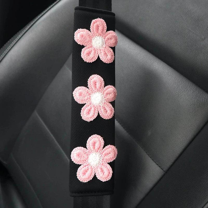 Ice Silk Flower Seat Belt Shoulder Pads - 2PC Cartoon Car Interior