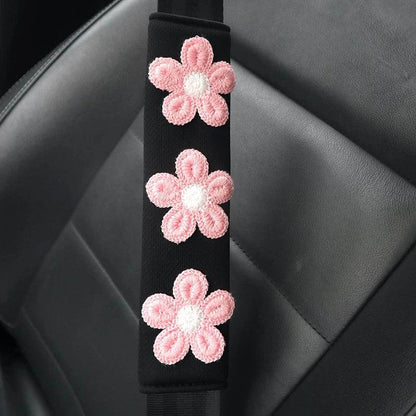 Ice Silk Flower Seat Belt Shoulder Pads - 2PC Cartoon Car Interior