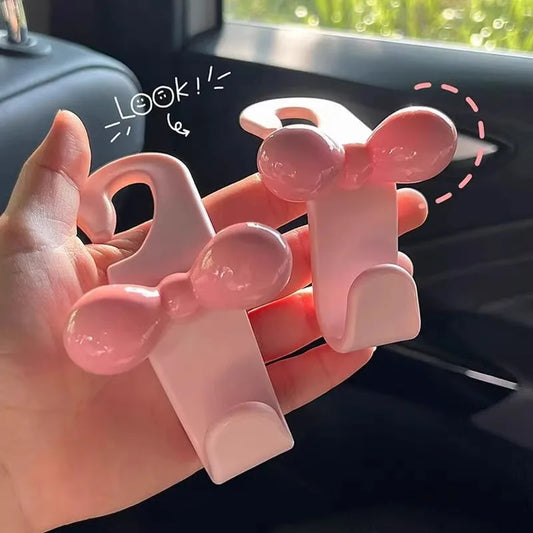 Pink Bow Car Seat Back Hooks – 2-Piece Bag & Accessory Hangers
