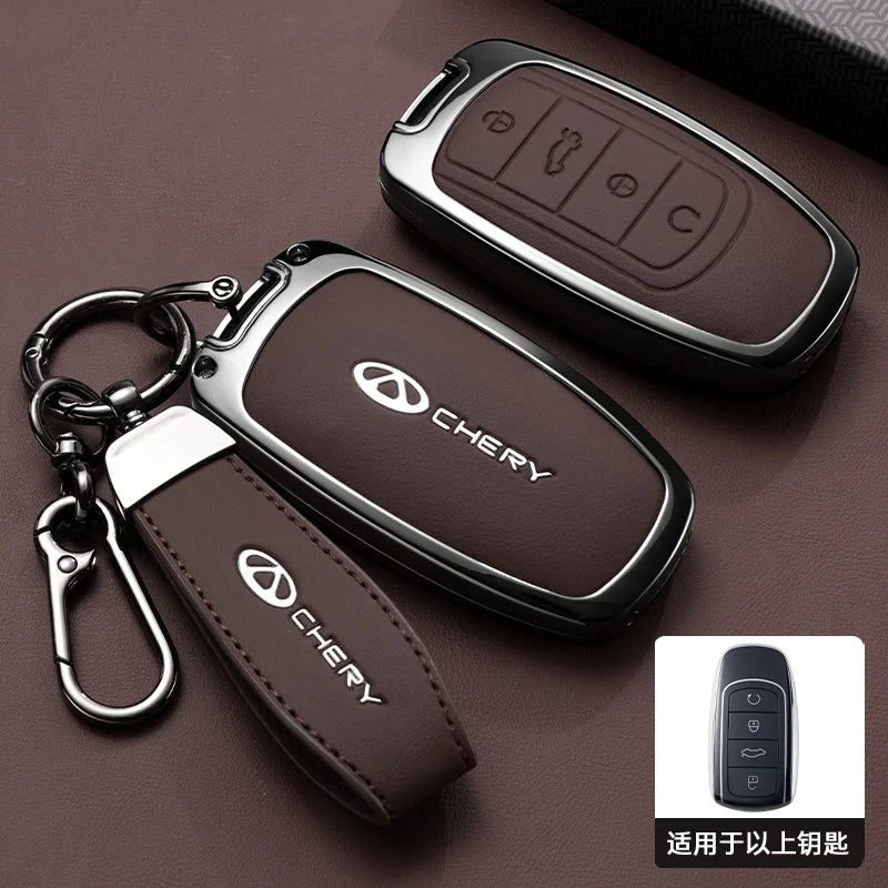 Chery Jaecoo Leather Key Case Holder with Chain - Tigo Omoda