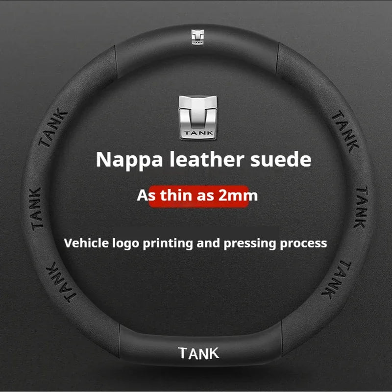 GWM Tank Suede Steering Wheel Cover - D Shape / Black (Style F)