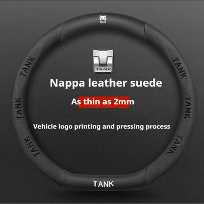 GWM Tank Suede Steering Wheel Cover - D Shape / Black (Style F)