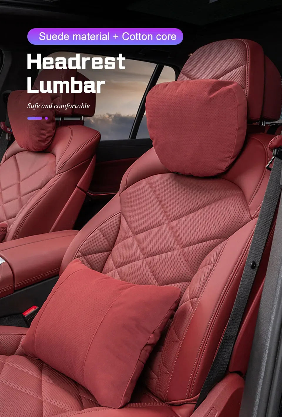 Jaecoo Breathable Suede Neck & Lumbar Support Pillow - set cognac