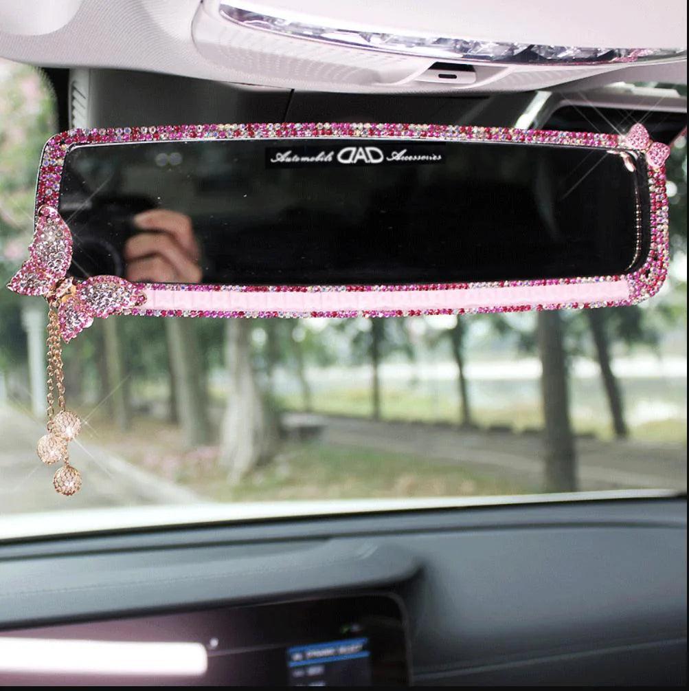 Butterfly Rhinestone Car Mirror Decor - Crystal Diamond Bowknot