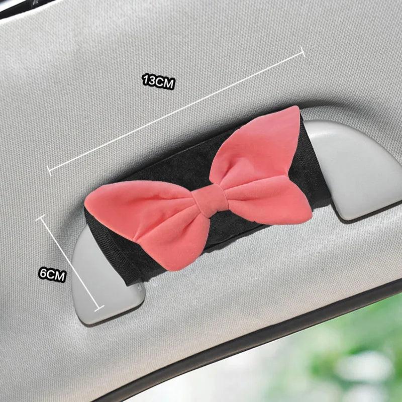 Red Bow Plush Car Interior Handle Cover Universal Handbrake Case
