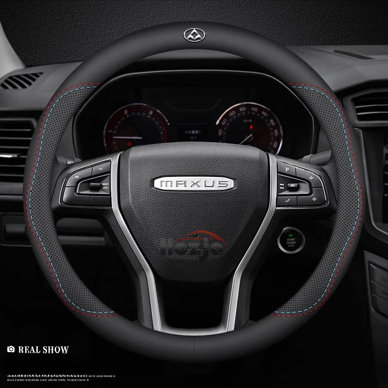 LDV Maxus Perforated Leather Steering Wheel Cover - Round Shape / Two-Tone Line with Logo