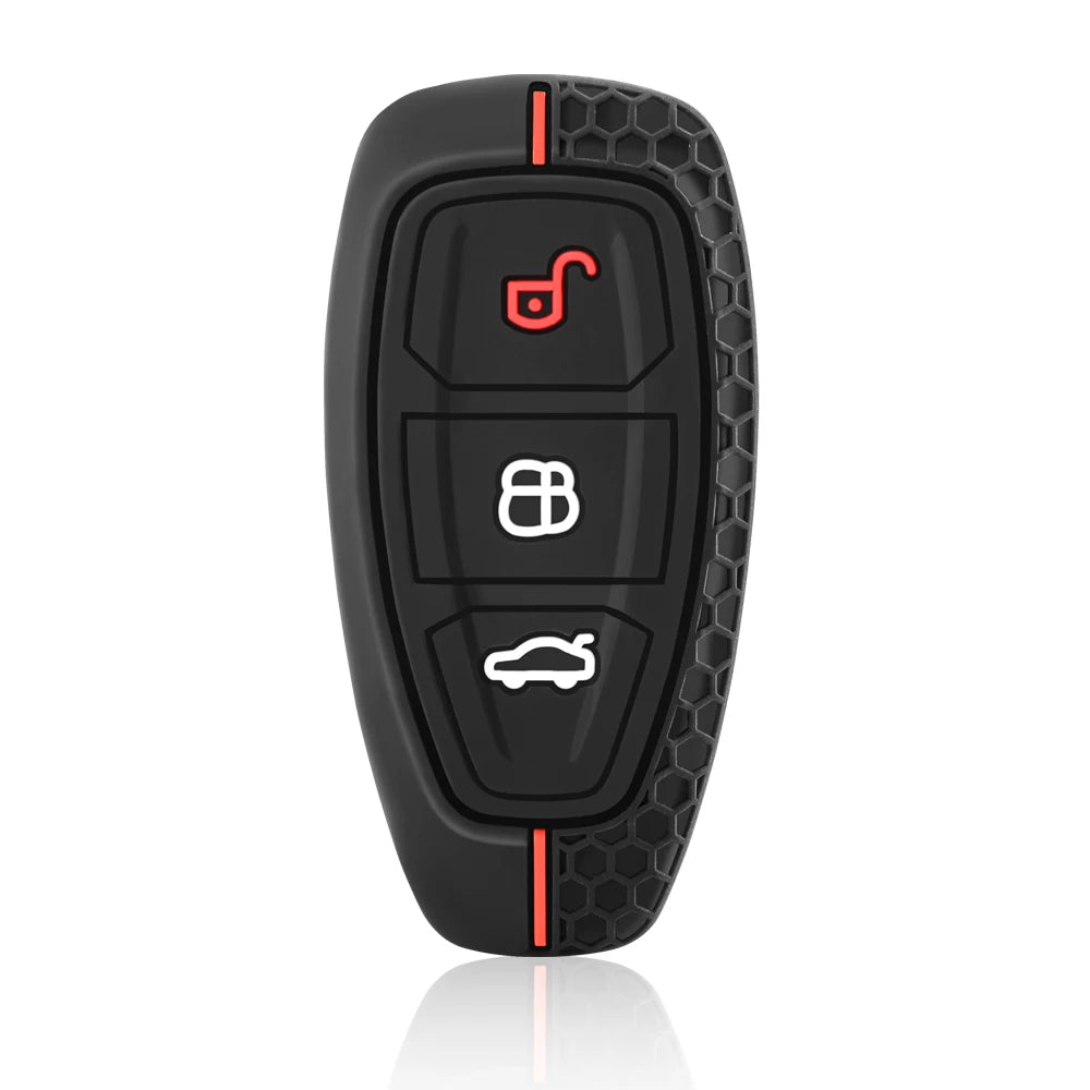 Ford Silicone Key Case — Focus, Kuga, Fiesta, Puma, Transit - Black red-line