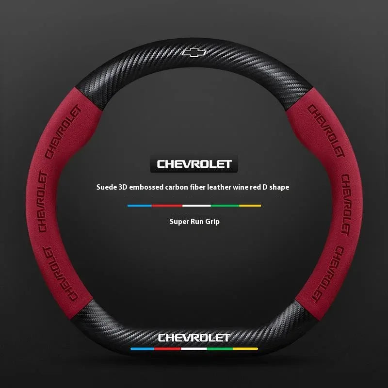 Chevrolet Suede Carbon Fiber Steering Wheel Cover - Type D Red A