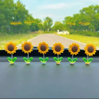 Shaking Sunflower Car Dashboard Ornament with Bobblehead Spring