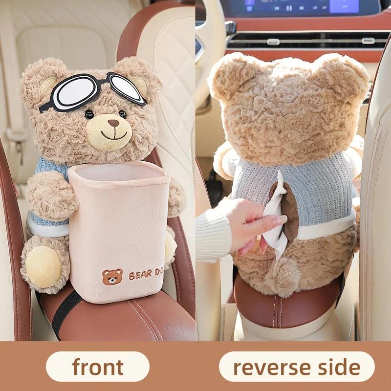 2-in-1 Car Tissue Holder Trash Can Armrest Storage Organizer
