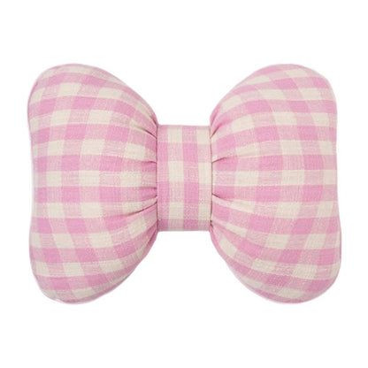 Pink Bowknot Car Neck Pillow - Grid Plaid Pattern Headrest Support