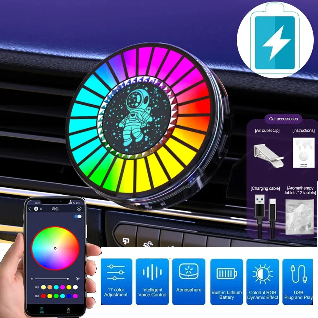RGB Car Air Freshener with Sound-Reactive LED Lights, 26 Colors