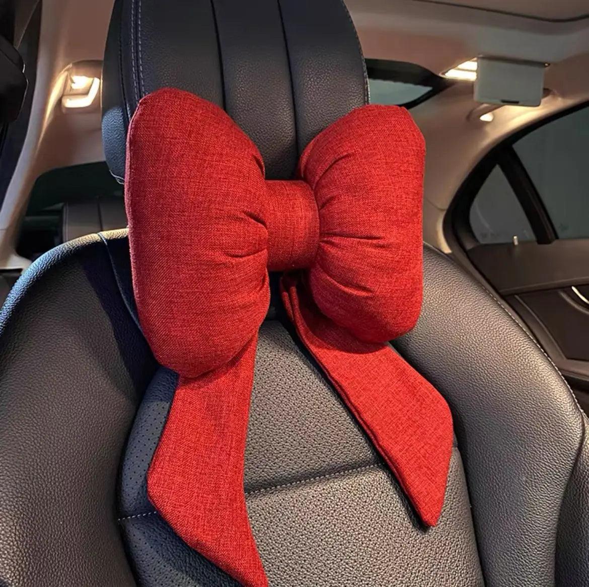 Butterfly Bow Tie Cotton Linen Car Neck Pillow Head Restraint