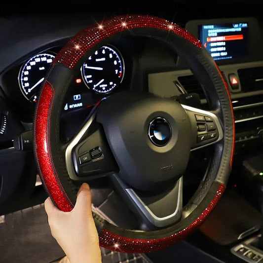 Diamond Bling Glitter Split Leather Steering Wheel Cover Anti-Slip