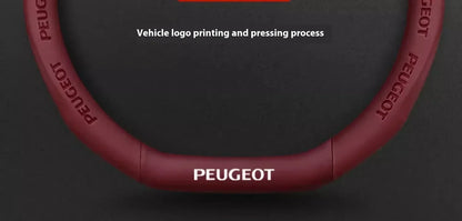 Peugeot Carbon Fiber Leather Steering Wheel Cover - Red Leather