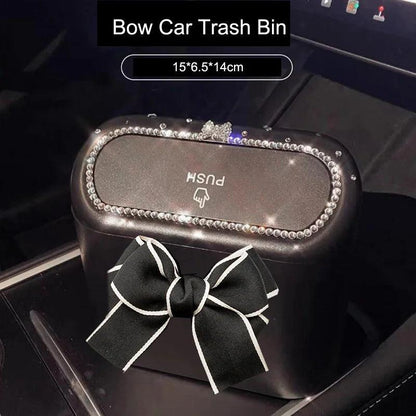 Hanging Car Trash Bin with Bowknot Design - Auto Organizer Storage