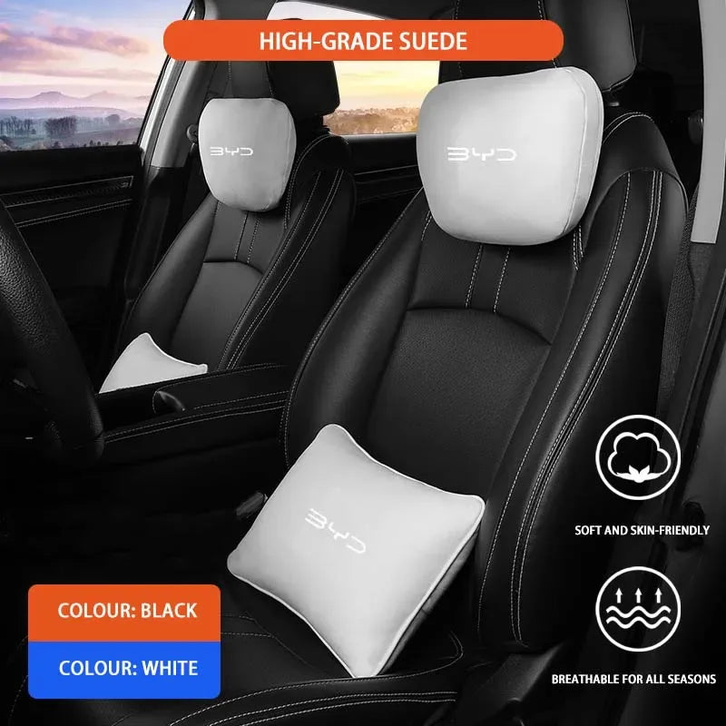 BYD Car Headrest & Waist Pillow - Headrest White