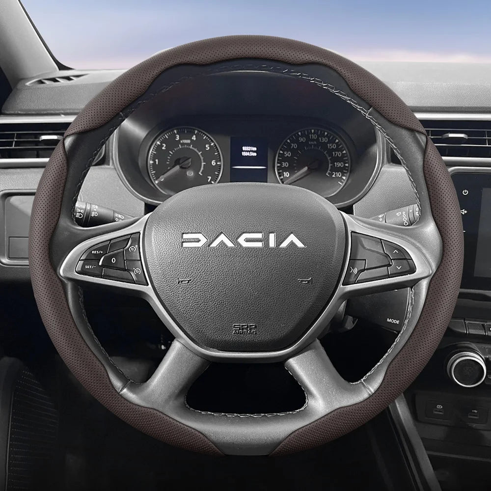 Dacia Breathable Leather Steering Wheel Cover - Round Shape / 3-Piece Set / Mocha
