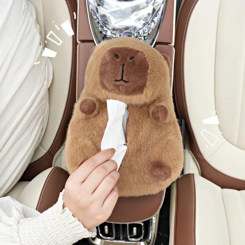 Capybara Plush Car Tissue Box Holder - Backseat Hanging Organizer