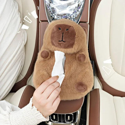 Capybara Plush Car Tissue Box Holder - Backseat Hanging Organizer