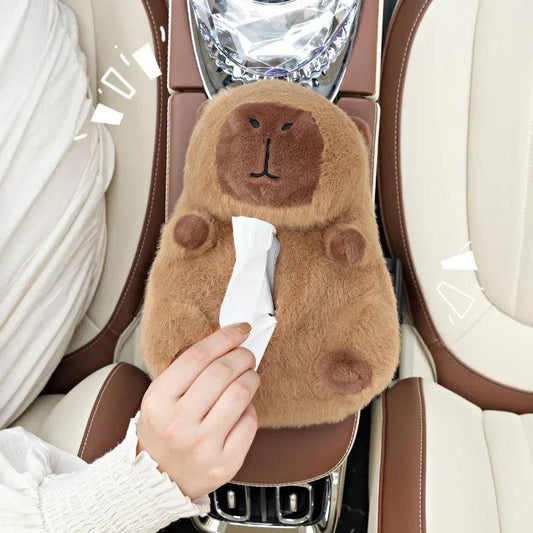Capybara Plush Car Tissue Box Holder - Backseat Hanging Organizer