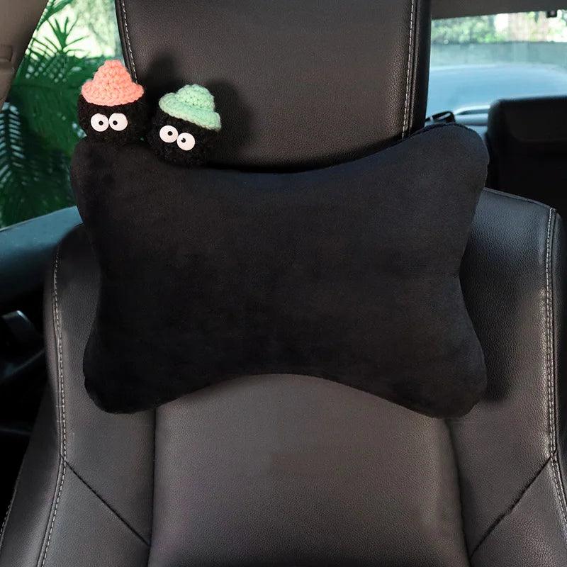 Ice Silk Mesh Car Headrest Pillow - Cute Cartoon Coal Ball Neck Support