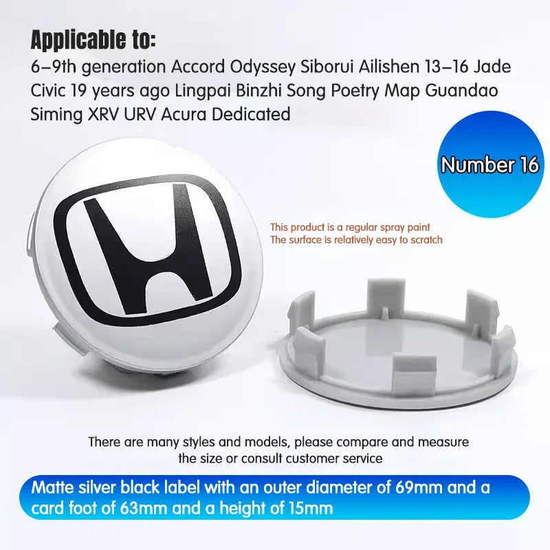 4Pcs Honda Wheel Center Hub Caps 69mm 62mm 58mm