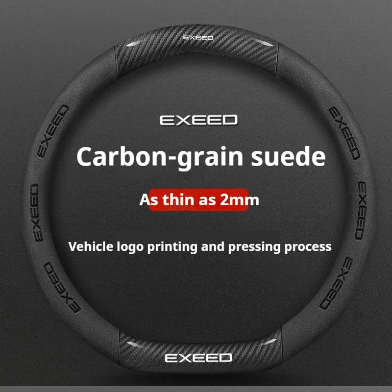 Chery Exeed Carbon Fiber Leather Suede Steering Wheel Cover - D Black-Carbon Fiber+Suede