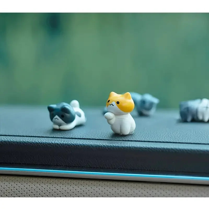 PVC Cartoon Cat Figurines for Car Dashboard and Desk Decor, 6pcs