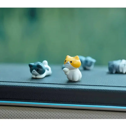 PVC Cartoon Cat Figurines for Car Dashboard and Desk Decor, 6pcs