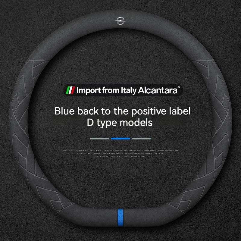 Opel Suede Leather Steering Wheel Cover - D Shape / Blue