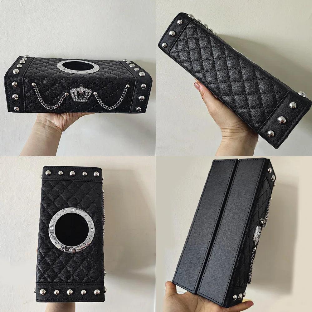 Punk Chain Leather Tissue Box Holder - Block Style Car Organizer