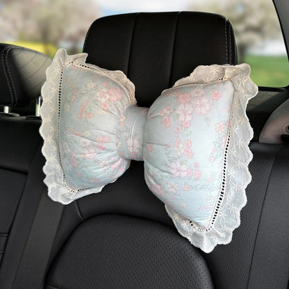 Bowknot Car Headrest Pillow Plush Neck Support Cushion Auto Seat