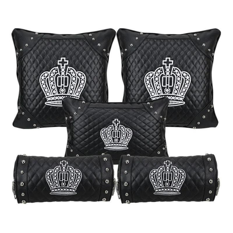 Leather Crown Embroidered Car Neck Pillow Rivet Punk Headrest