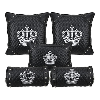 Leather Crown Embroidered Car Neck Pillow Rivet Punk Headrest