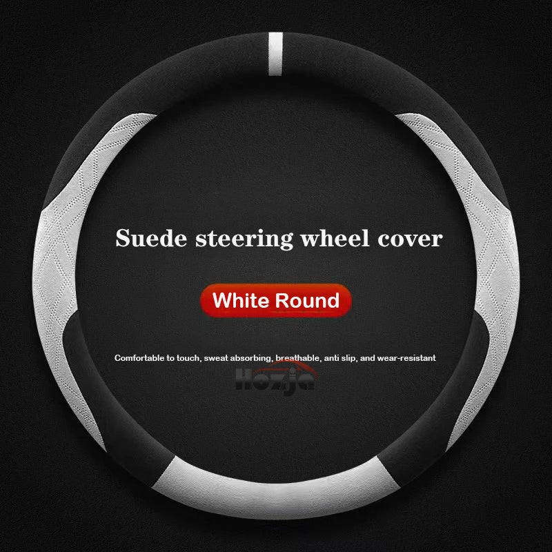 Genesis Suede Steering Wheel Cover - Round Shape / White