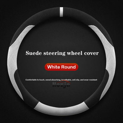 Genesis Suede Steering Wheel Cover - Round Shape / White