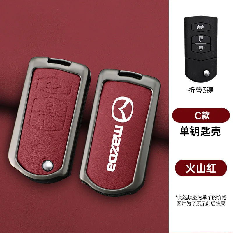 Genuine Leather Flip Key Case Cover for Mazda 2 3 5 6 8 CX5 CX7 CX9