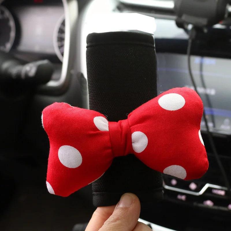 Ice Silk Car Seat Belt Cover Red Dot Bow Design Shoulder Pad Cushion