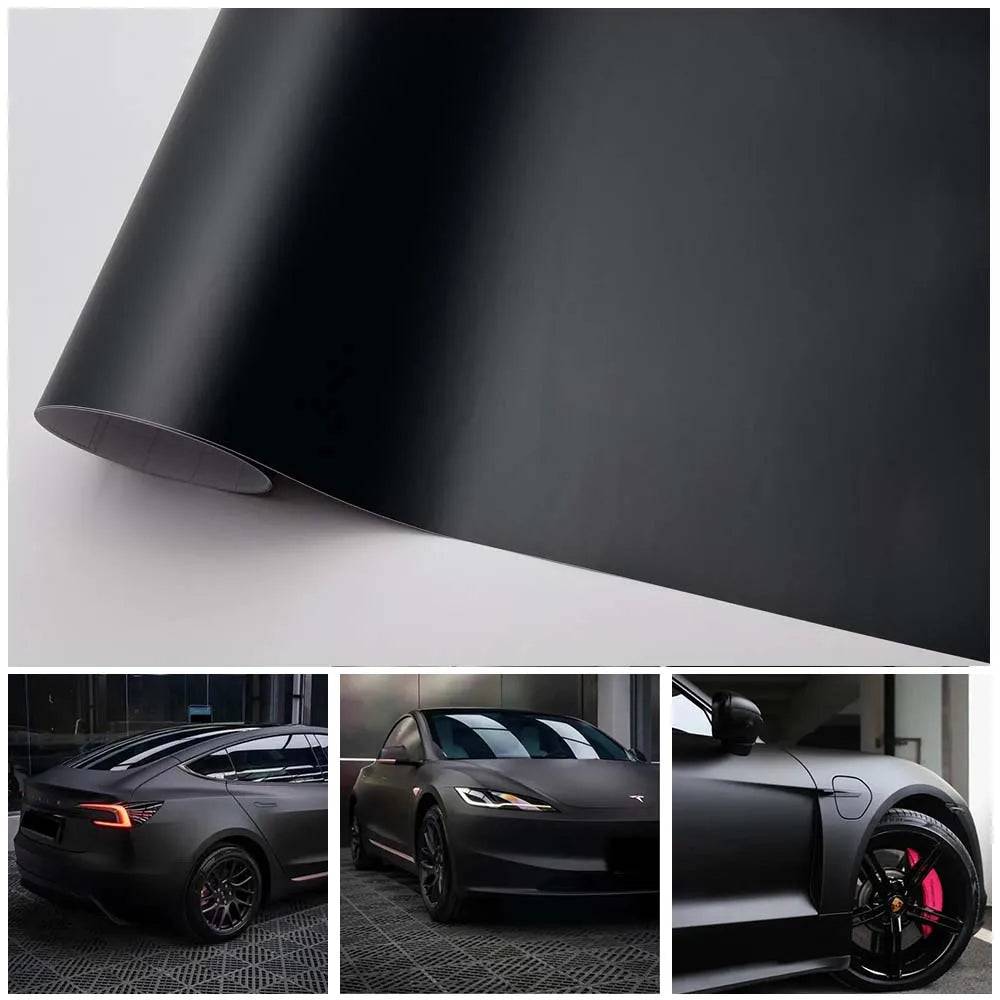 Matte Black Car Vinyl Wrap – Self-Adhesive Film with Air Release for Cars & Motorcycles - 10X152 CM
