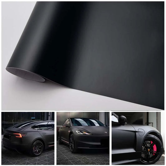 Matte Black Car Vinyl Wrap – Self-Adhesive Film with Air Release for Cars & Motorcycles - 10X152 CM