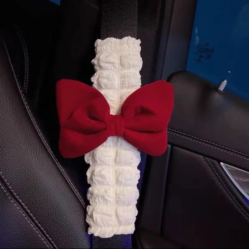 Pink Bow Plush Seatbelt Cover Shoulder Pad Protector Car Cushion