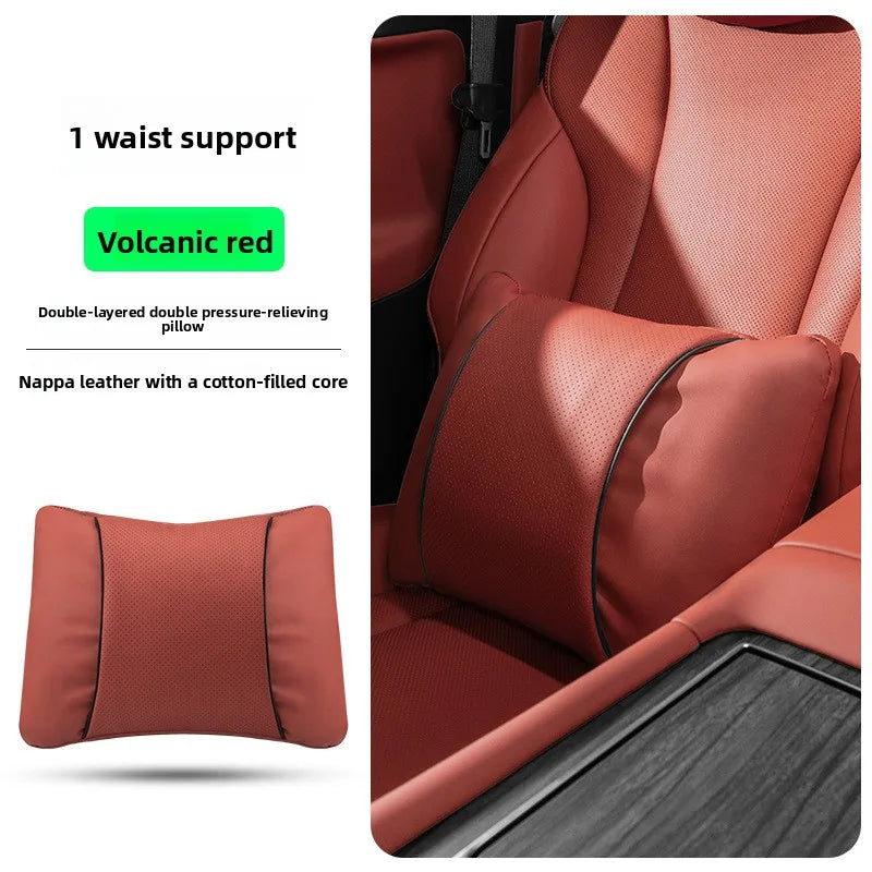Leather Car Headrest Neck Pillow with Breathable Lumbar Support