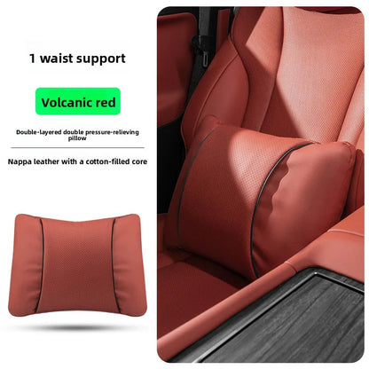 Leather Car Headrest Neck Pillow with Breathable Lumbar Support