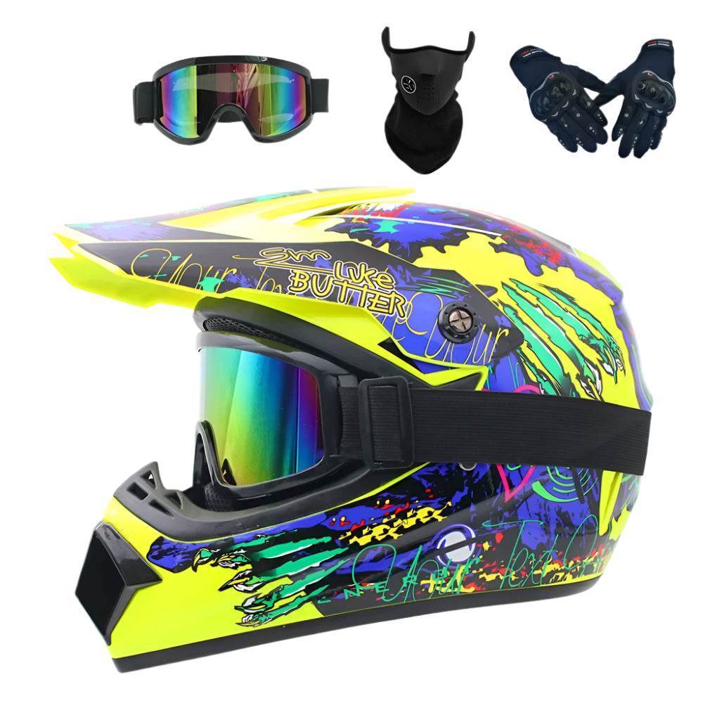Full Face Off-Road Motorcycle Helmet + Goggles, Gloves & Face Mask - BAIZHUA / S