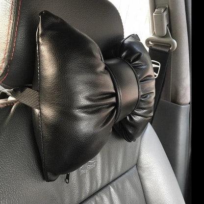 Red Bow PU Leather Car Neck Pillow - Headrest Support Cushion